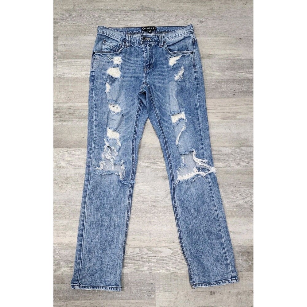 Empyre Skeletor Men's Distressed Blue Denim Jeans Sizes 30